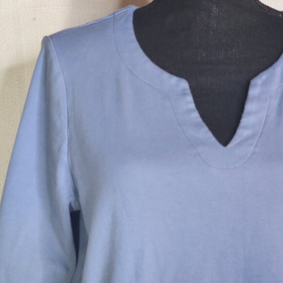Orvis Classic Pima Cotton 3/4 Length Sleeve Denim Blue Notched V-Neck Top Size L - Picture 5 of 16